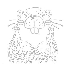 Simple outline drawing of a North American beaver with a distinctive tail and detailed fur, perfect for coloring and educational projects