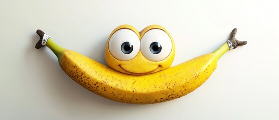 Funny banana with a smiley face.