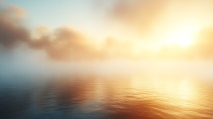Obraz premium Misty sunrise over calm water. (1)