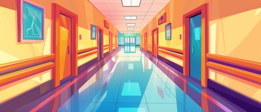 school hallway halls or corridor. vector illustration