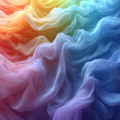 Obraz premium Rainbow colored translucent fabric with soft folds and wrinkles.