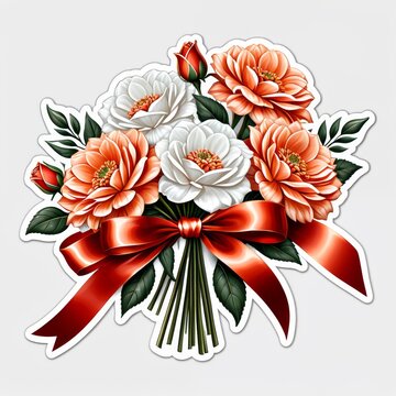 bouquet of orange and white roses with red bow clip art preview