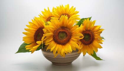 Obraz premium Sunflowers in a Striped Bowl: A Vibrant Summer Still Life