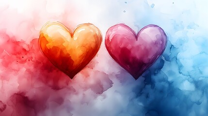 Obraz premium A pastel watercolor background with heart-shaped elements and text space