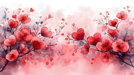 A textured watercolor frame with delicate hearts and flowers for Valentine text