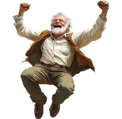 old man jumping no background
