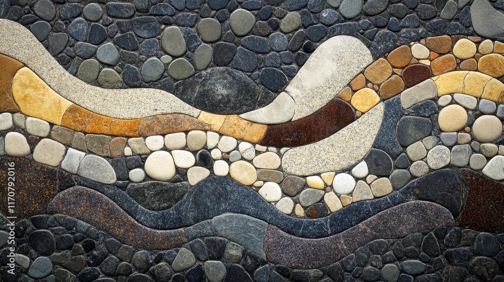 Poster textured pebble mosaic with curved patterns and natural colors
