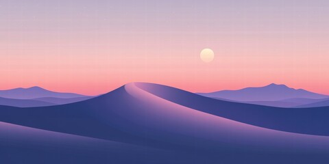 Fototapeta premium Serene Desert Sunset Minimalist Landscape with Purple Hues and Moonlit Sky - Digital Art
