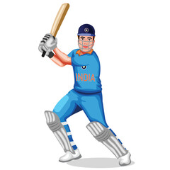 Indian Batsman Playing Cricket Character Vector Illustration