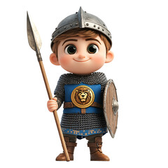 A cheerful cartoon knight in armor holding a spear and shield, ready for adventure.