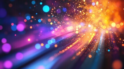 Fototapeta premium Abstract Vibrant Bokeh Background Colorful Lights and Glittering Particles, Perfect for Festive Designs and Digital Art