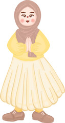 muslim girl greeting and celebrating eid mubarak vector illustration