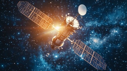 Naklejka premium Satellite in Space with Reflective Surfaces