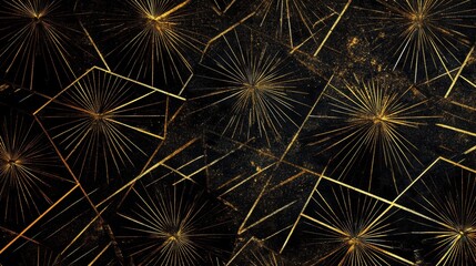Fototapeta premium Abstract Gold and Black Geometric Pattern Luxurious Glittering Background Texture with Starburst Design for Elegant Designs