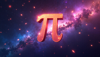 Cosmic pi symbol glowing in colorful space background