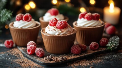 Delicious raspberry desserts prepared for a romantic Valentine's Day celebration at a cozy setting
