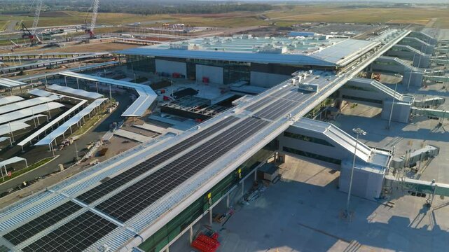 Aerial drone close up view of the construction site of the new Western Sydney Airport at Badgerys Creek, NSW Australia on a sunny afternoon in January 2025