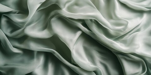 Fototapeta premium Elegant Draped Sage Green Silk Fabric Texture Luxurious Soft Waves Background for Fashion and Design