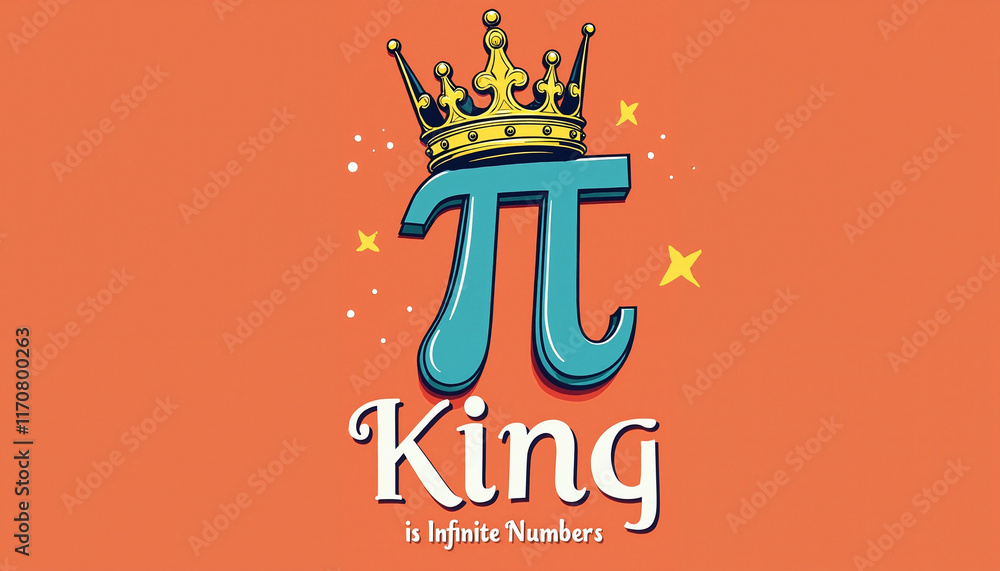 Poster pi symbol representing infinite numbers with crown in bright colors