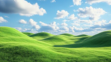 Obraz premium Serene Rolling Green Hills Under a Summer Sky Lush Pasture Landscape Photography