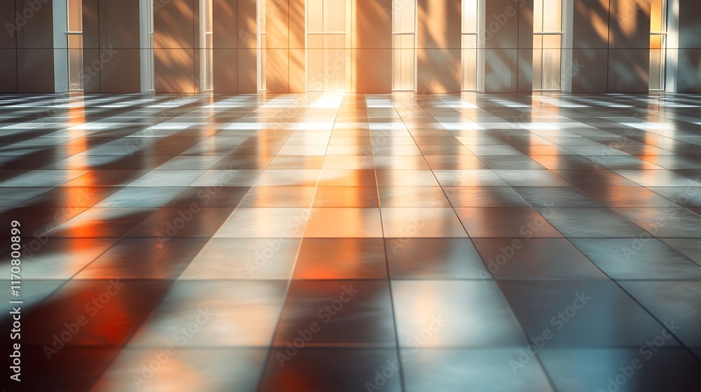 Poster sunlight streams through windows onto a tiled floor