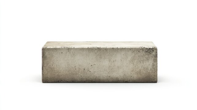 Aged concrete block, rectangular shape, isolated on white background.