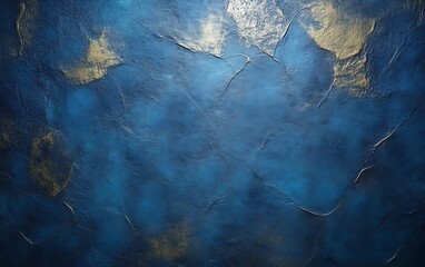 Fototapeta premium Dark blue textured wall with gold highlights.