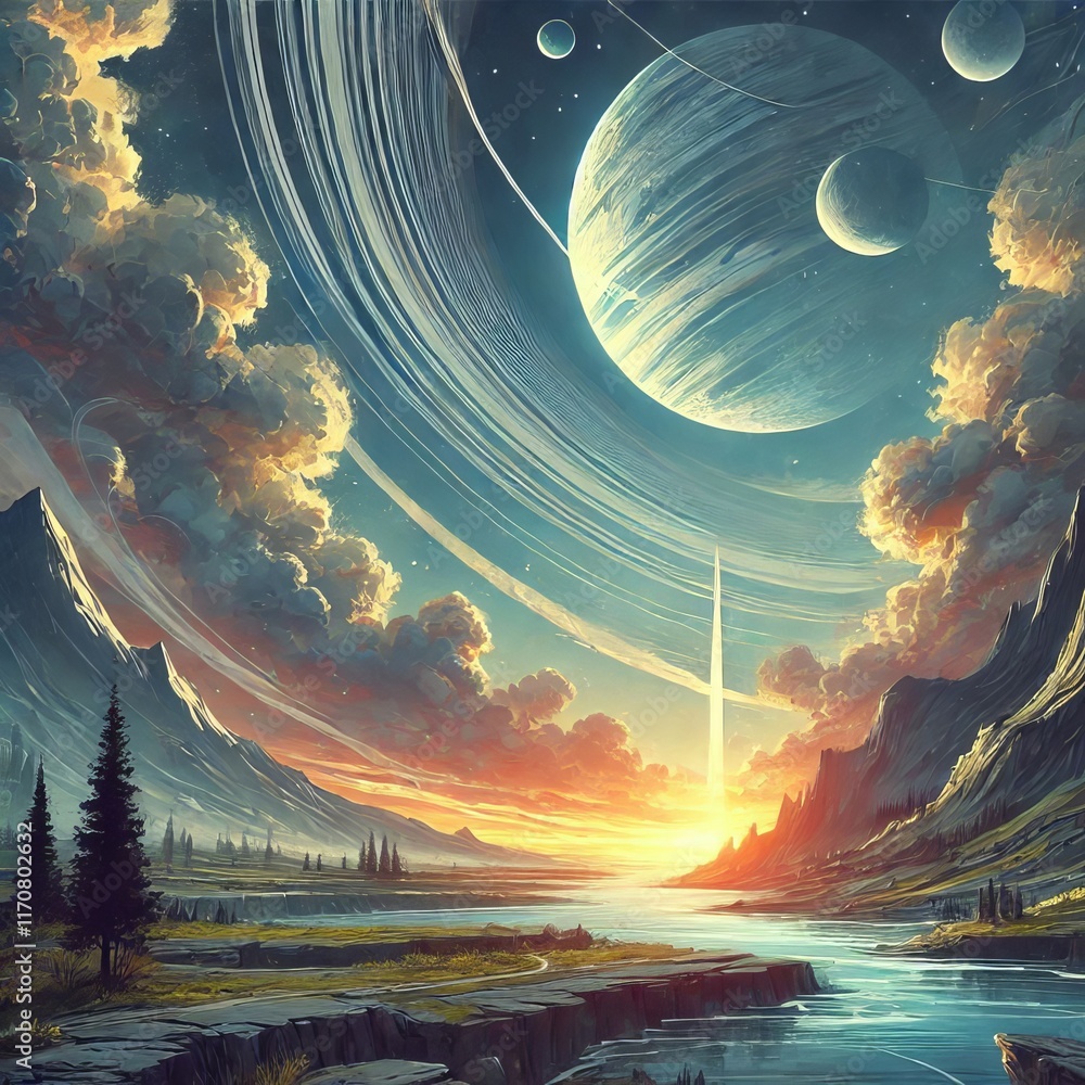 Poster digital painting using digital tools for smooth gradients and te