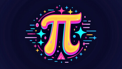 Colorful pi symbol with stars on dark background