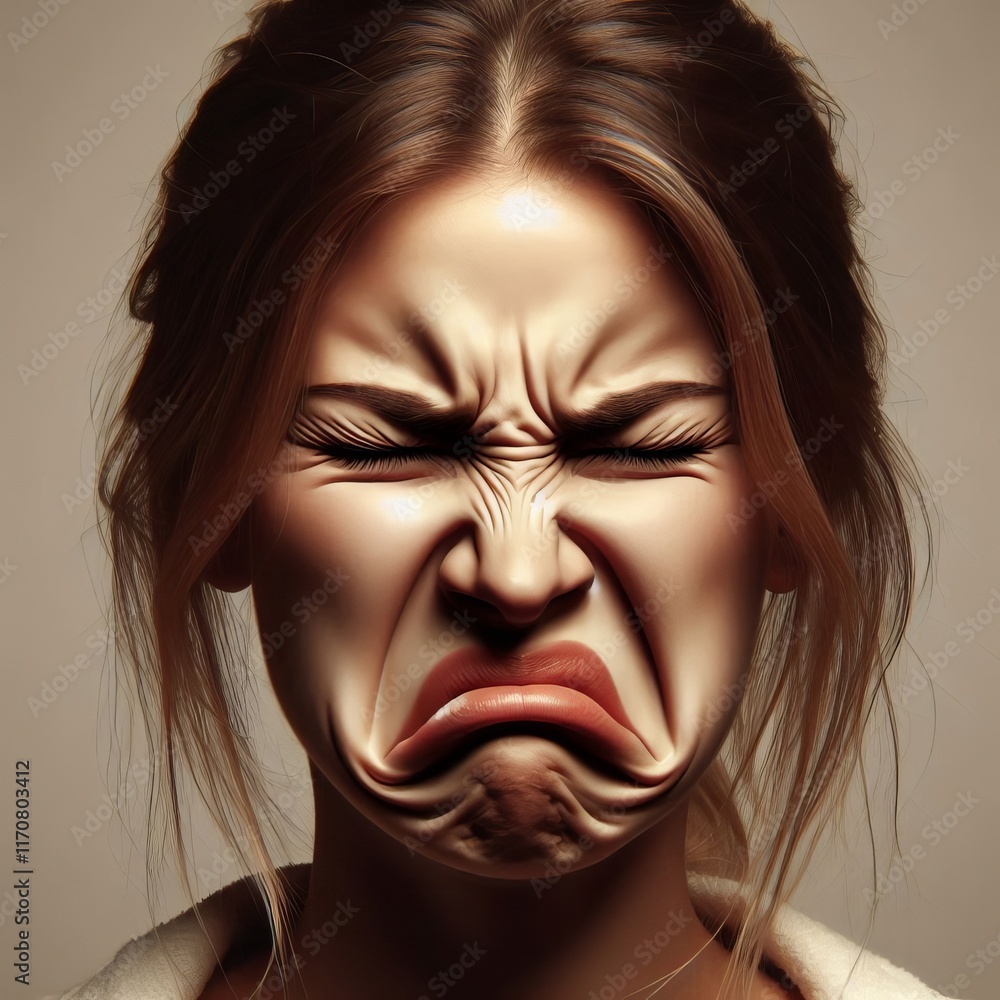 Poster disgust a face with a scrunched up nose a frown and a turned dow