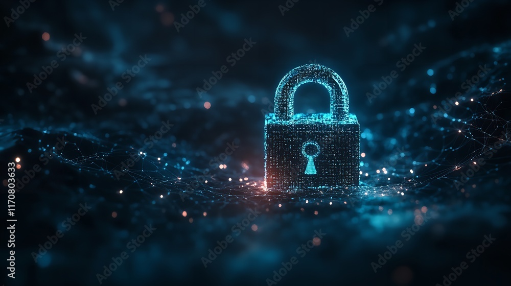 Aufkleber digital padlock cyber security network protection data privacy web code safe risk safety future