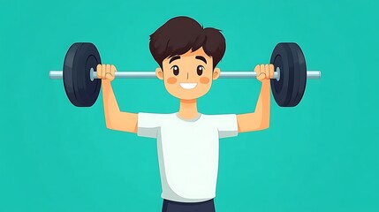 Obraz premium Happy boy lifting weights.