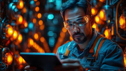 Technician Using Digital Tablet in Industrial Setting