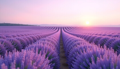 Obraz premium Lavender fields at sunset in vibrant pink hues