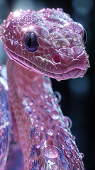 Fototapeta premium Shiny pink snake with futuristic scales, representing the Year of the Snake in the Chinese zodiac. A surreal, digital artwork perfect for astrology, fantasy, and creative design projects.