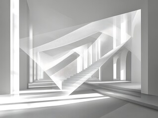 Fototapeta premium Abstract white architectural interior with stairs and light.