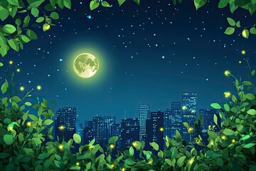 Fototapeta premium Frame illustration of cute earth hour turn off the lights for template background or copy space 