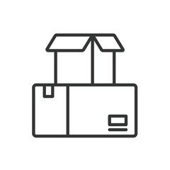 Products boxes, icon in line design. Products, boxes, packaging, shipping, storage, cardboard, goods on white background vector. Products boxes editable stroke icon
