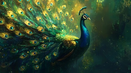 Fototapeta premium Stunning Peacock in Vibrant Colors - Masterpiece of Nature's Art