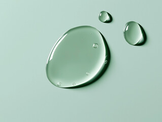 Minimalist macro shot of transparent water droplets on a pale green background

