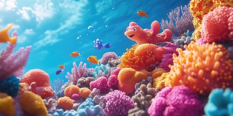 Naklejka premium Vibrant Coral Reef With Colorful Fish Swimming