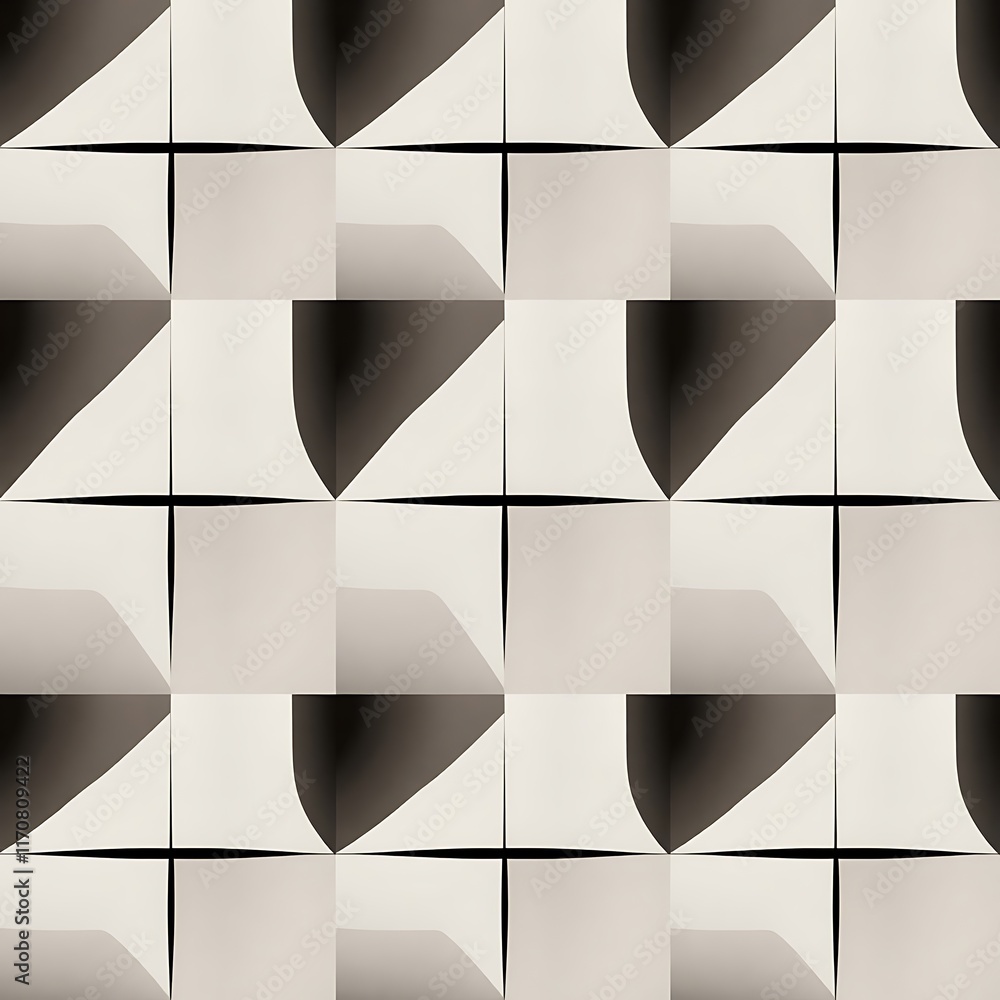 Poster geometric abstract pattern: a captivating blend of black, white, and gray hues forms a seamless, min