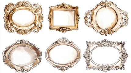 Obraz premium Elegant Gold Picture Frames Watercolor Design