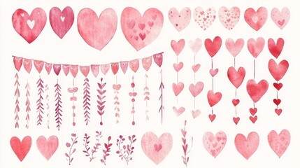 Watercolor Heart Collection - Romantic Pink Design Elements
