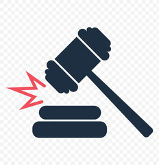 Judge gavel or auction hammer icon. Black icon isolated on white background. Judge hammer silhouette. Simple icon. Web site page and mobile app design vector element. eps 10.