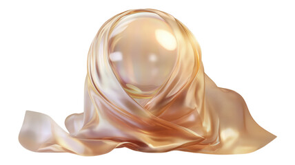 Beautiful pearl encased in soft beige silk, elegantly draped to highlight texture and sheen, suitable for fashion or artistic displays.