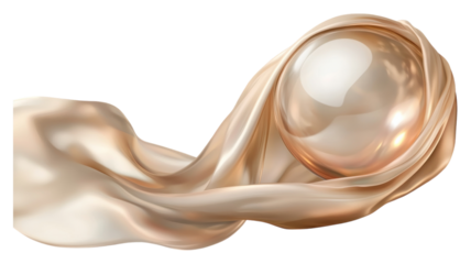 Translucent sphere nestled within flowing, silky fabric conveying elegance and softness in a serene and artistic composition.