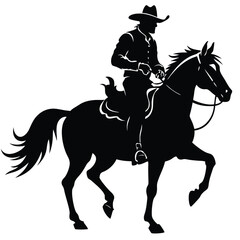 Cowboy riding a horse silhouette black and white vector illustration isolated on white background