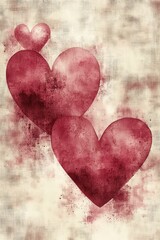 Three hearts are painted on a white background