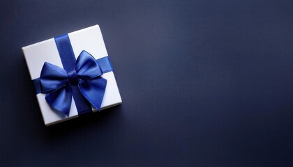 Elegant Gift Box with Blue Bow Tie on Minimalist Background. Perfect for Father's Day, Men's Special Occasions, or Corporate Gifting with Copy Space for Personalization and Celebration Messaging